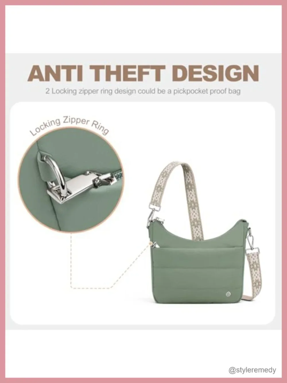 Anti-Theft Crossbody Hobo Bag RFID Blocking Quilted Nylon Puffer Purse Women